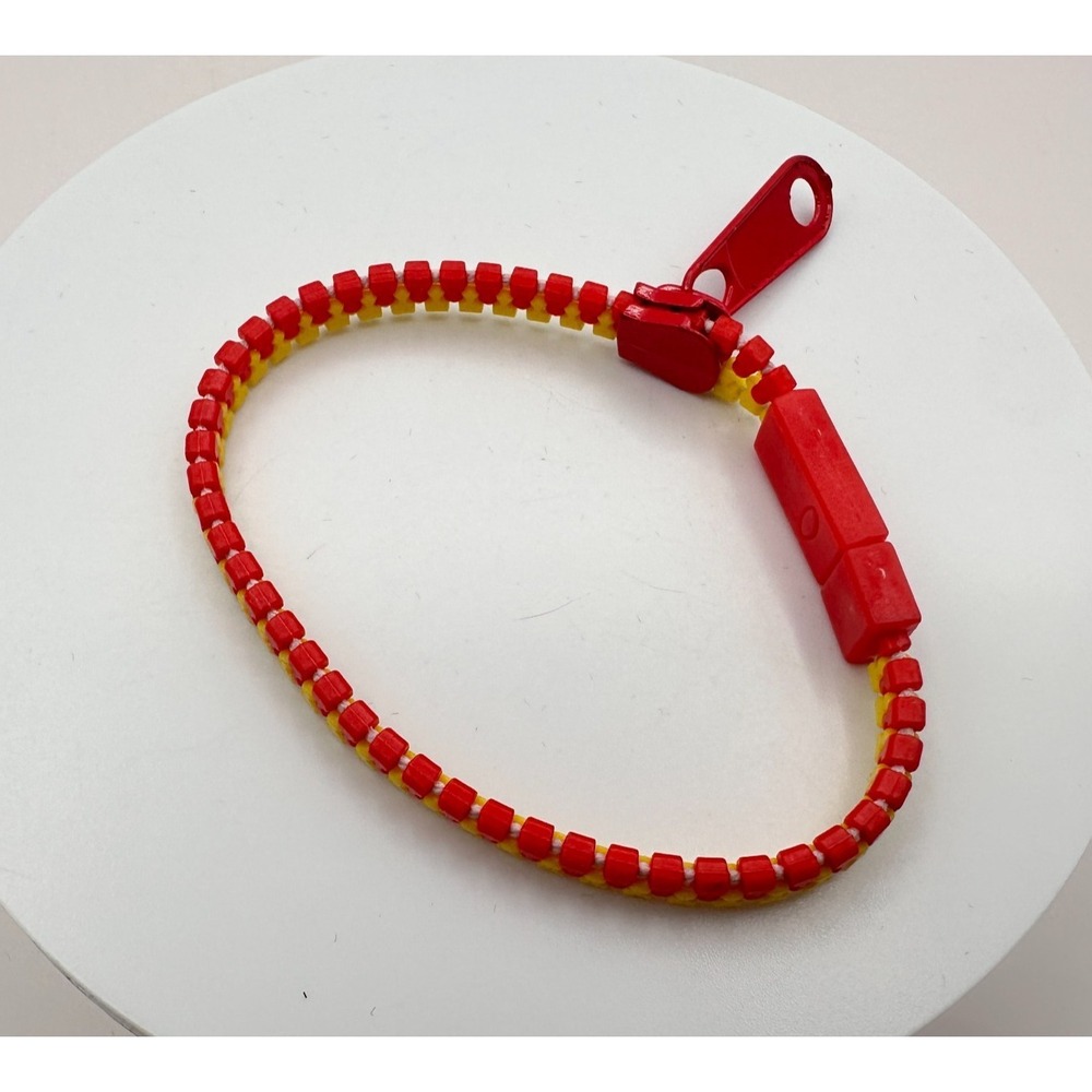 Vintage Y2K Red Yellow Zipper Fidget Bracelet Retro Plastic Classic Jewelry